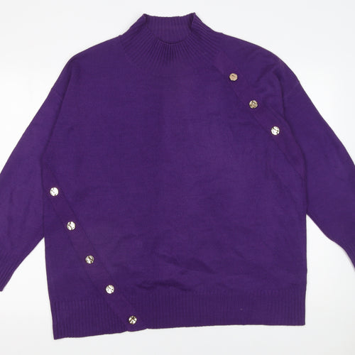 Next Women’s Purple Mock Neck Button Detail Jumper Size L