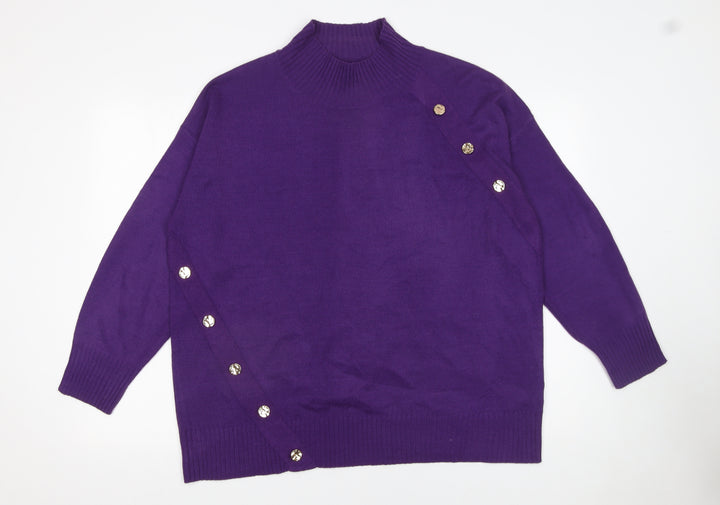 Next Women’s Purple Mock Neck Button Detail Jumper Size L