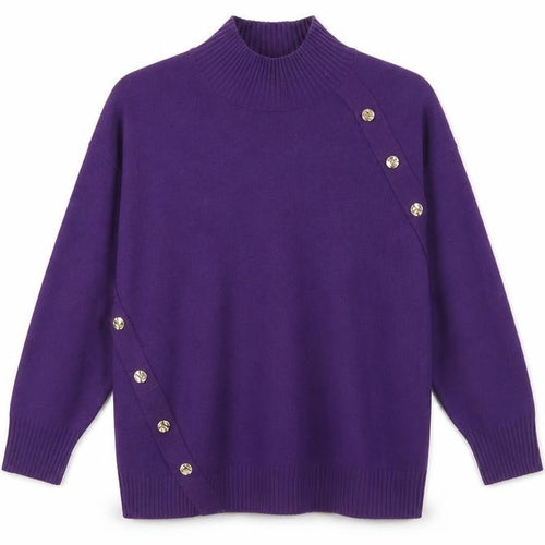 Next Women’s Purple Mock Neck Button Detail Jumper Size L