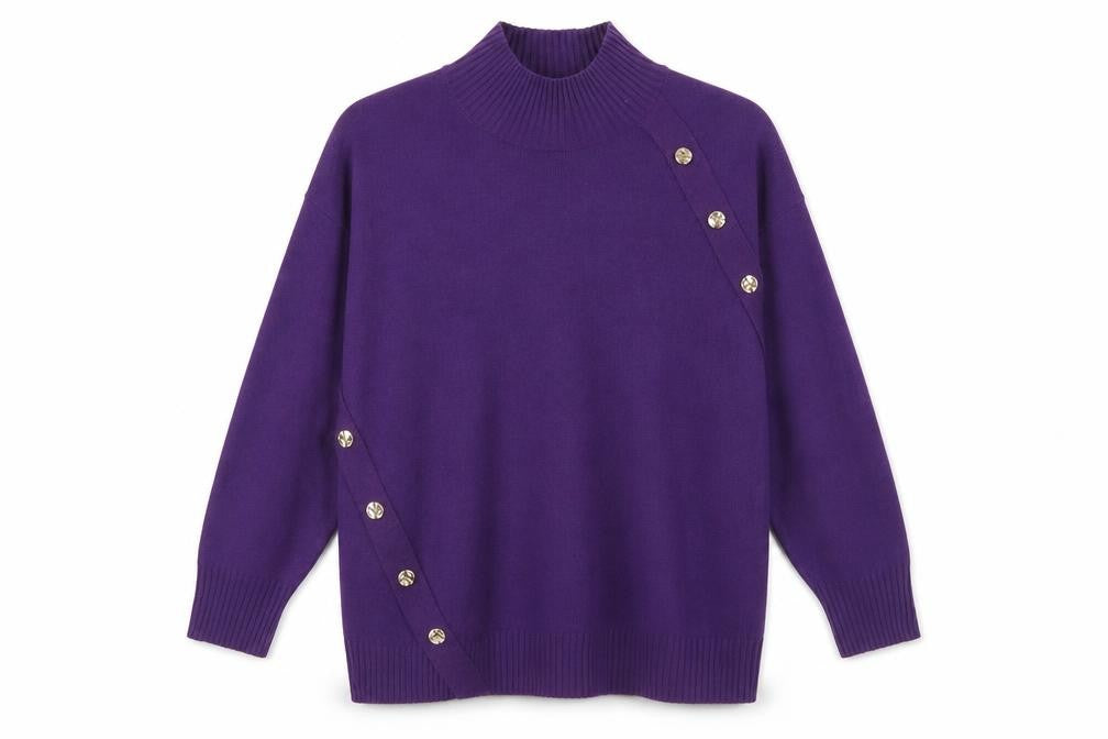 Next Women’s Purple Mock Neck Button Detail Jumper Size L