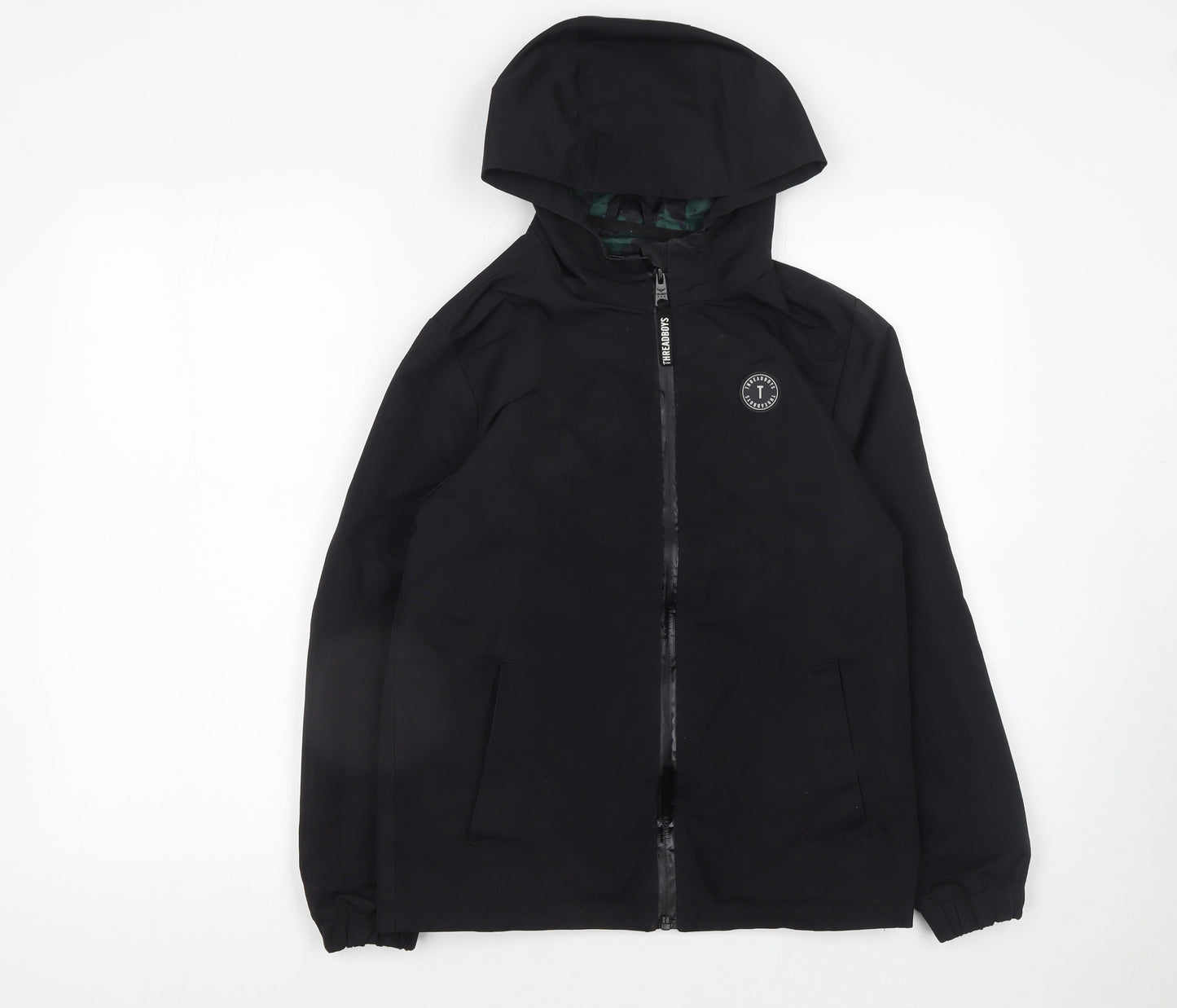 Threadboys Boys Black Hooded Rain Coat Jacket 11-12 Years Water Resistant