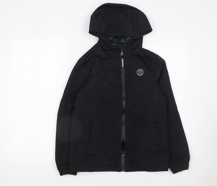 Threadboys Boys Black Hooded Rain Coat Jacket 11-12 Years Water Resistant