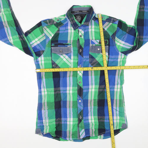 Dissident Men's Green Blue Check Button-Up Casual Shirt M