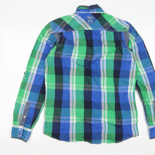 Dissident Men's Green Blue Check Button-Up Casual Shirt M