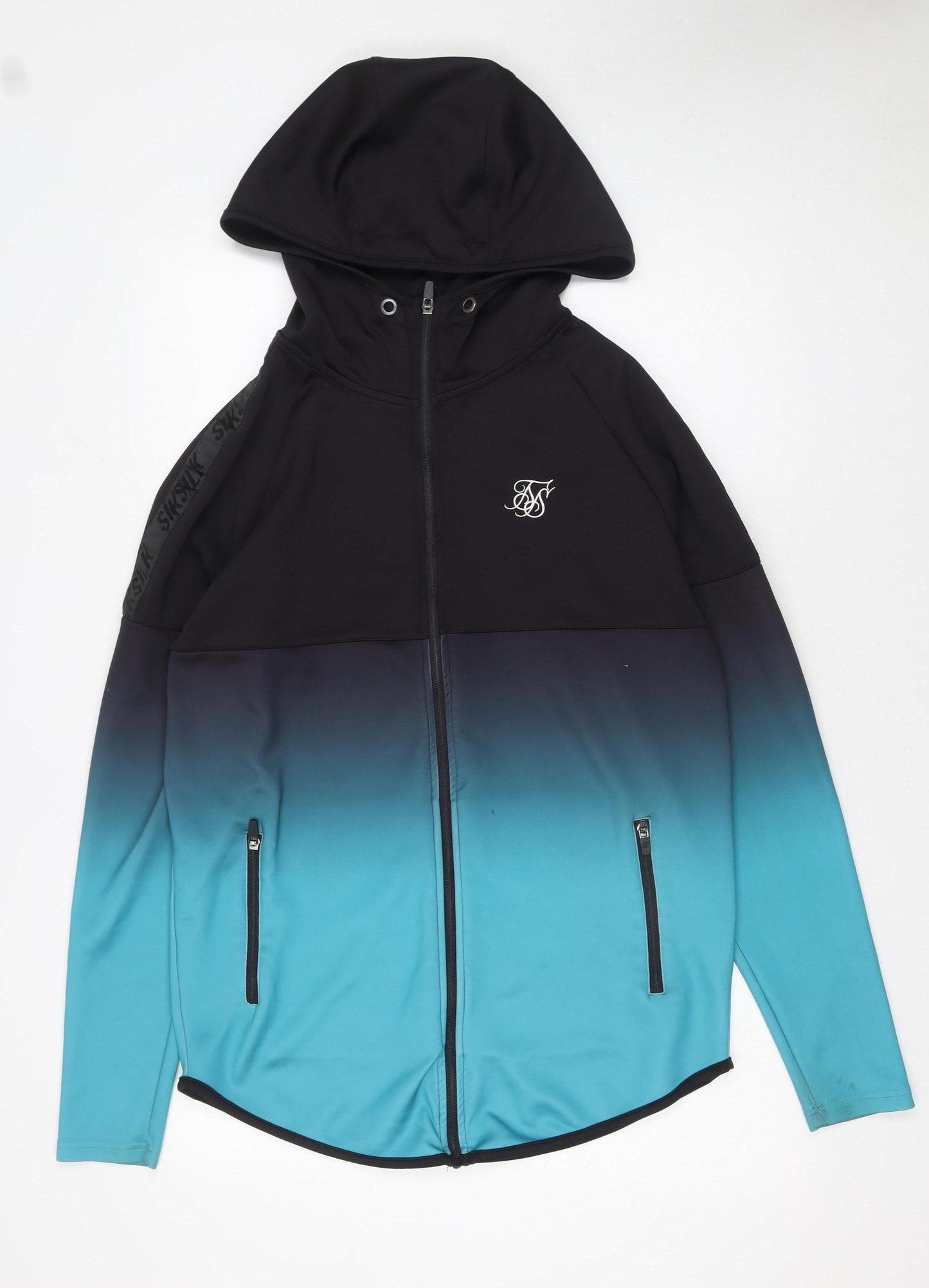 SikSilk Men's Blue Ombre Full Zip Hoodie Size L Slim Fit