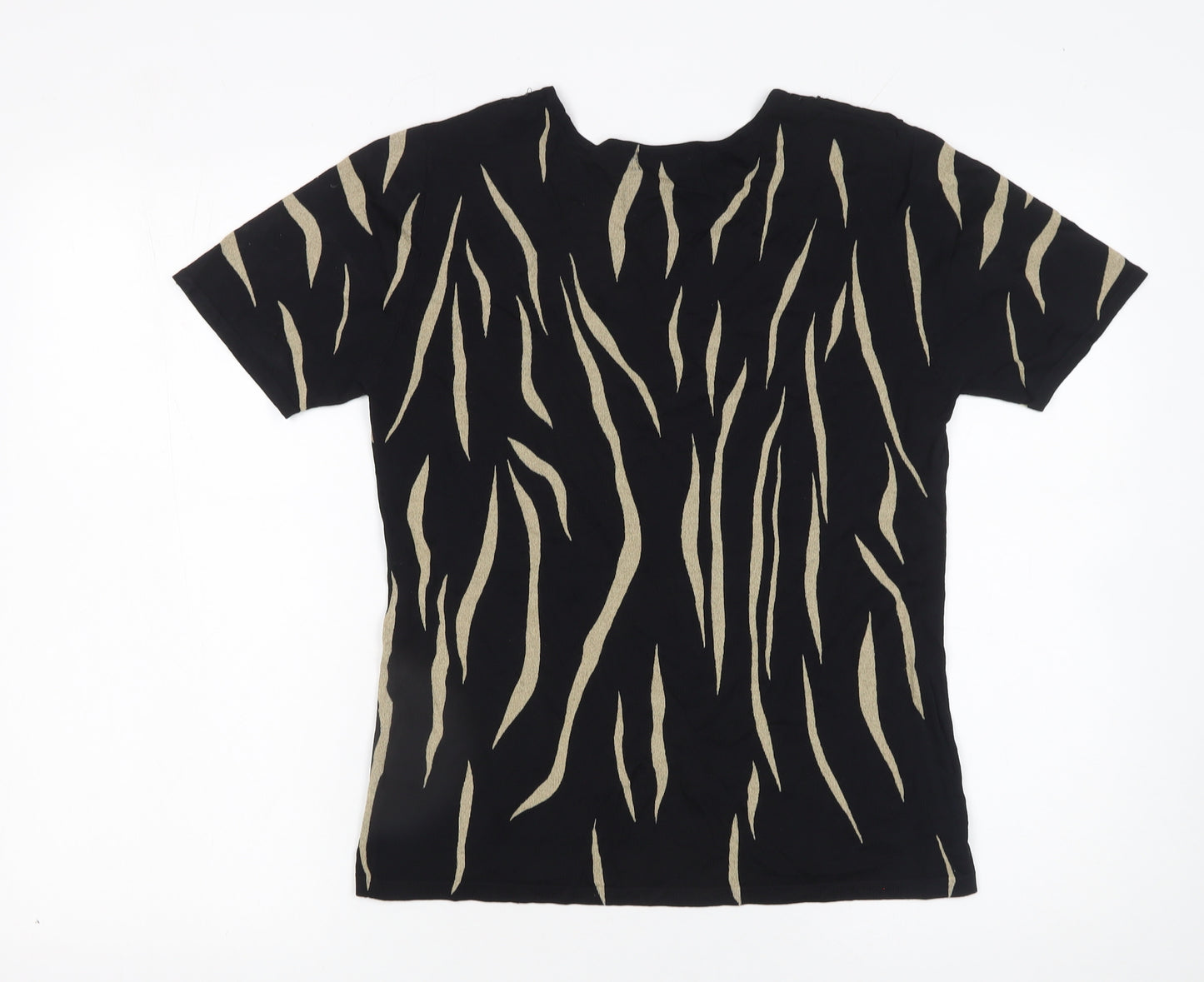 Diva Womens Black Animal Print Beaded V-Neck Short Sleeve Jumper M