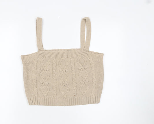 River Island Women’s Beige Knit Cropped Tank Top L