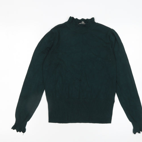 Oasis Women's Green High Neck Puff Sleeve Knit Jumper Size S