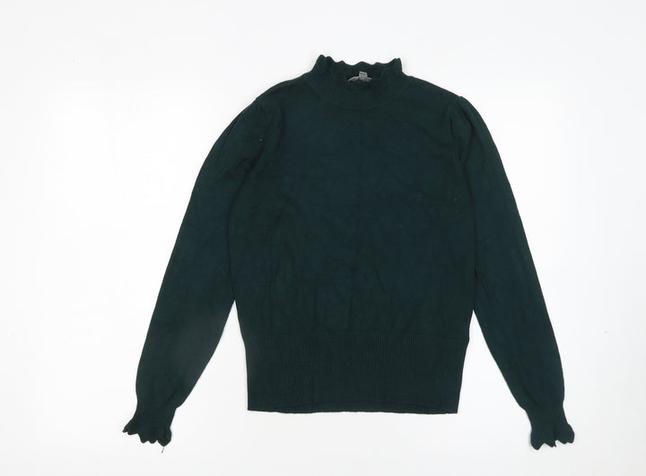Oasis Women's Green High Neck Puff Sleeve Knit Jumper Size S