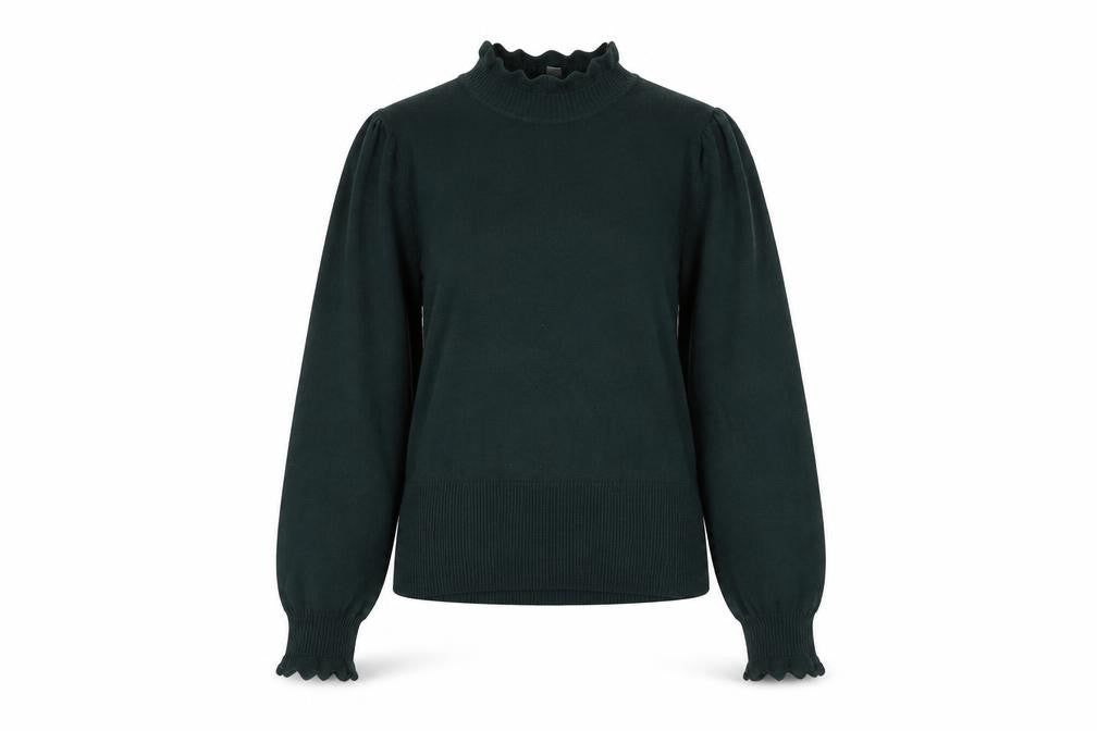 Oasis Women's Green High Neck Puff Sleeve Knit Jumper Size S
