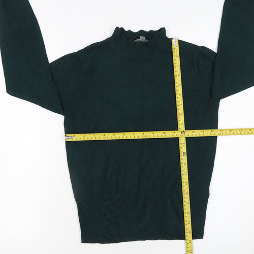 Oasis Women's Green High Neck Puff Sleeve Knit Jumper Size S