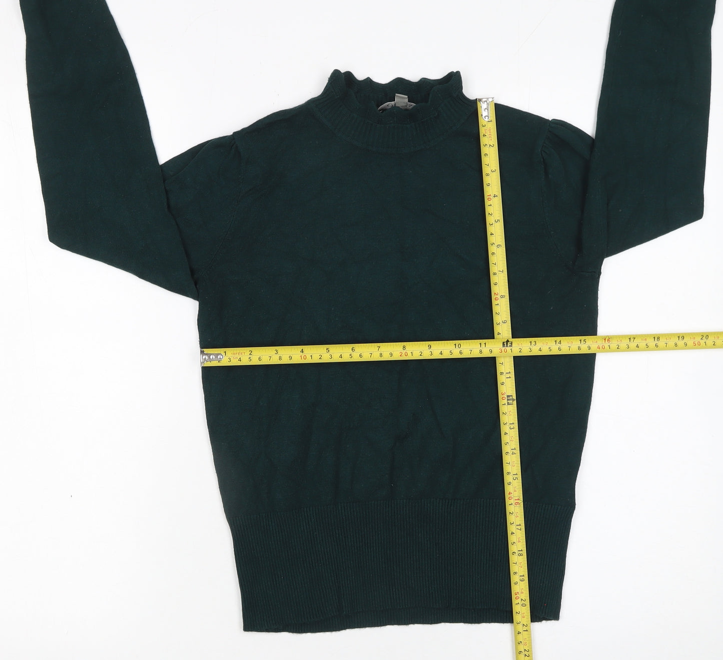 Oasis Women's Green High Neck Puff Sleeve Knit Jumper Size S