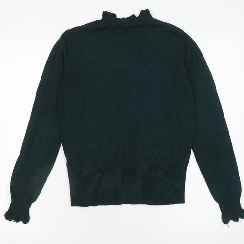 Oasis Women's Green High Neck Puff Sleeve Knit Jumper Size S