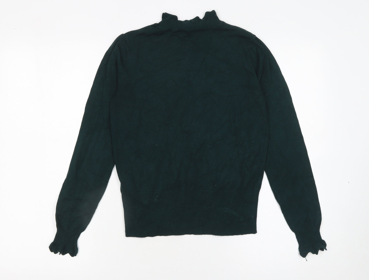 Oasis Women's Green High Neck Puff Sleeve Knit Jumper Size S
