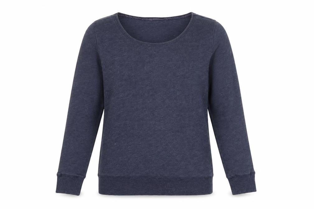 Front view of FatFace women’s navy blue pullover sweatshirt, size UK 6, cotton blend