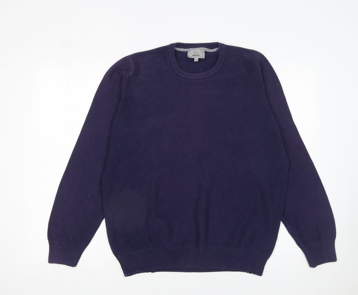 Marks and Spencer Men's Blue Cotton Crew Neck Jumper L Regular Fit