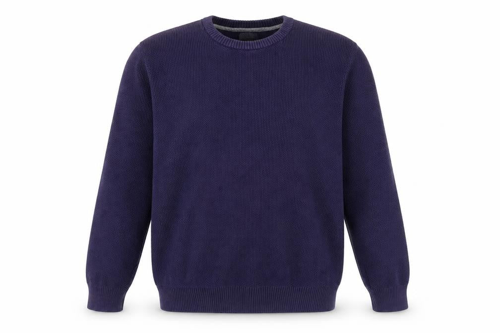 Front view of Marks & Spencer Men's Blue Cotton Crew Neck Jumper L Regular Fit
