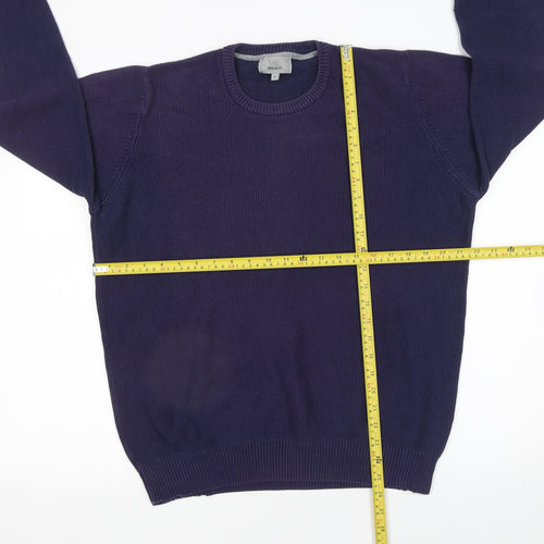 Marks and Spencer Men's Blue Cotton Crew Neck Jumper L Regular Fit