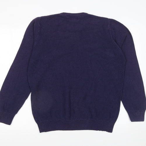 Marks and Spencer Men's Blue Cotton Crew Neck Jumper L Regular Fit