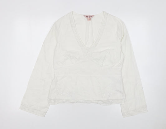 Monsoon Women White Embroidered Cotton Tunic Blouse UK 10