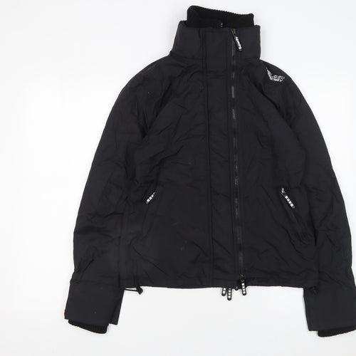 Superdry Women's Black Puffer Jacket L Lined Softshell Zip Up