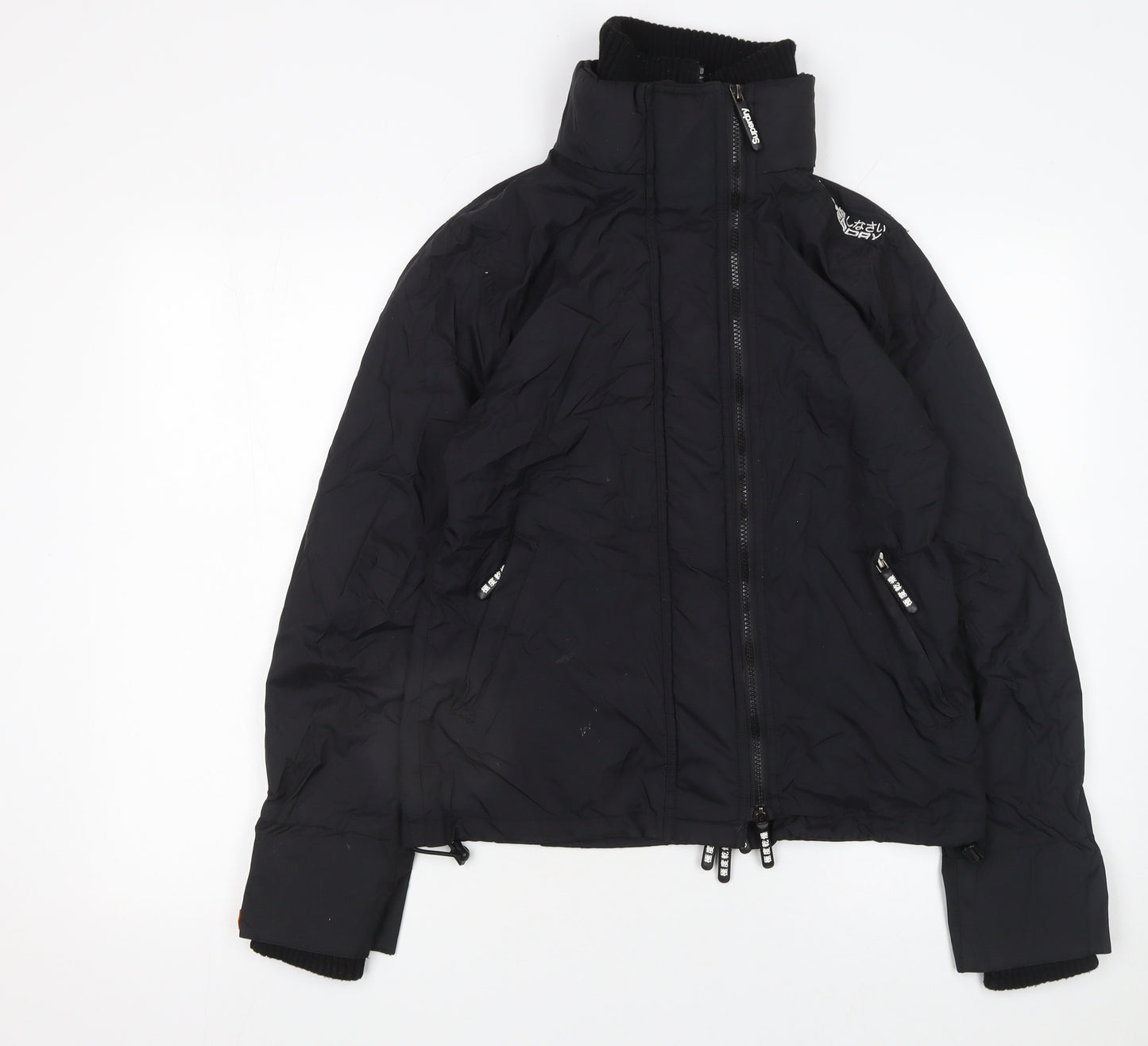 Superdry Women's Black Puffer Jacket L Lined Softshell Zip Up