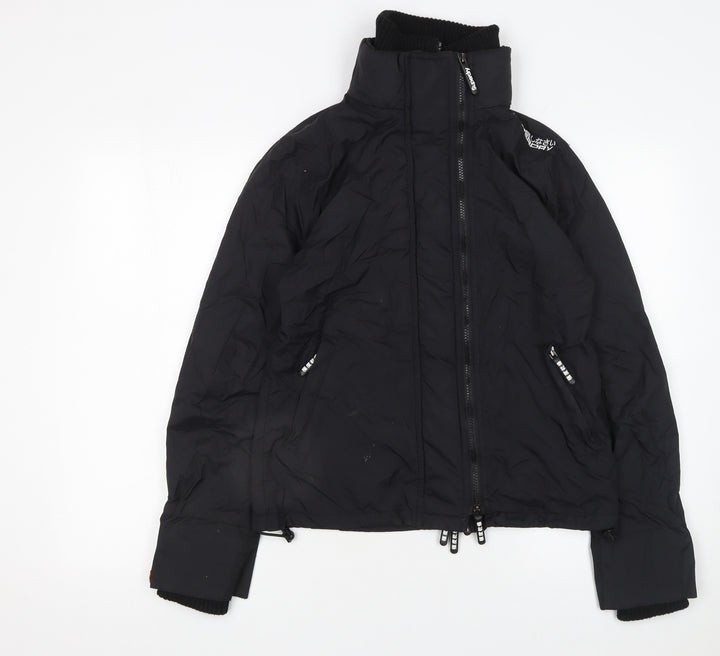 Superdry Women's Black Puffer Jacket L Lined Softshell Zip Up