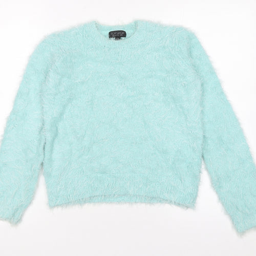 Topshop Women's Blue Fuzzy Knit Long Sleeve Pullover Jumper Size 8