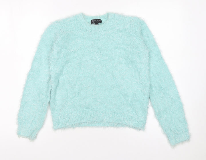Topshop Women's Blue Fuzzy Knit Long Sleeve Pullover Jumper Size 8