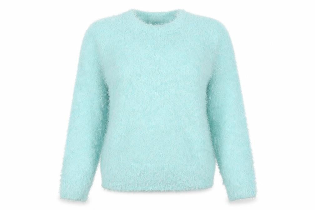 Front view of Topshop Women's Blue Fuzzy Knit Long Sleeve jumper, size 8