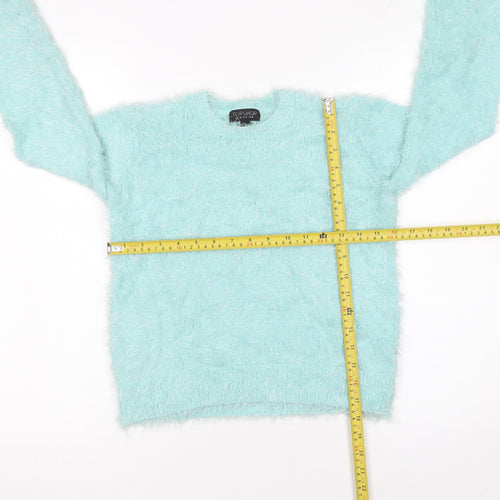 Topshop Women's Blue Fuzzy Knit Long Sleeve Pullover Jumper Size 8