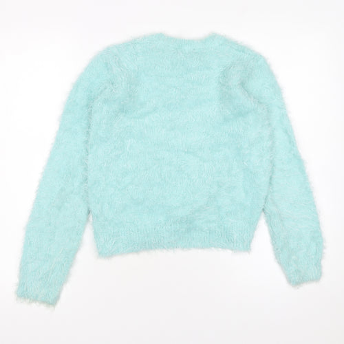 Topshop Women's Blue Fuzzy Knit Long Sleeve Pullover Jumper Size 8