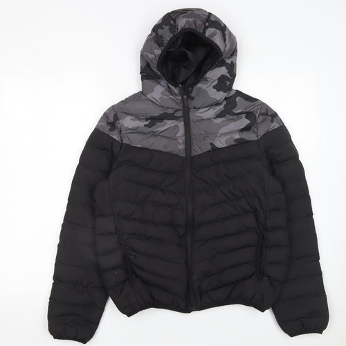 Kangaroo Poo Boys Black Camouflage Hooded Puffer Jacket 11-12 Years