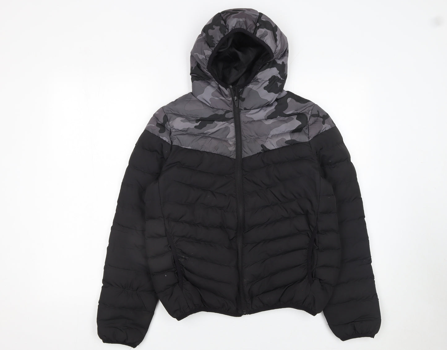 Kangaroo Poo Boys Black Camouflage Hooded Puffer Jacket 11-12 Years