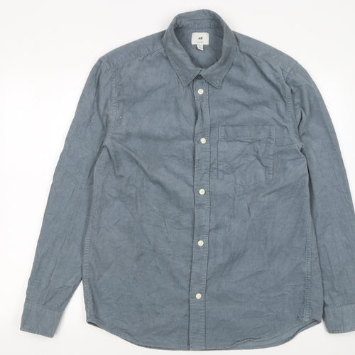 H&M Men's Blue Regular Fit Long Sleeve Cotton Button-Up Shirt M