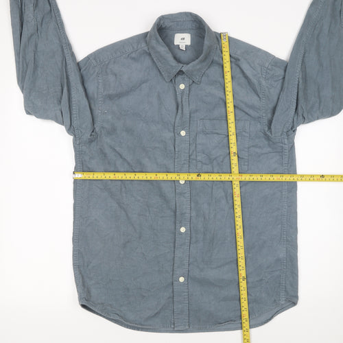 H&M Men's Blue Regular Fit Long Sleeve Cotton Button-Up Shirt M