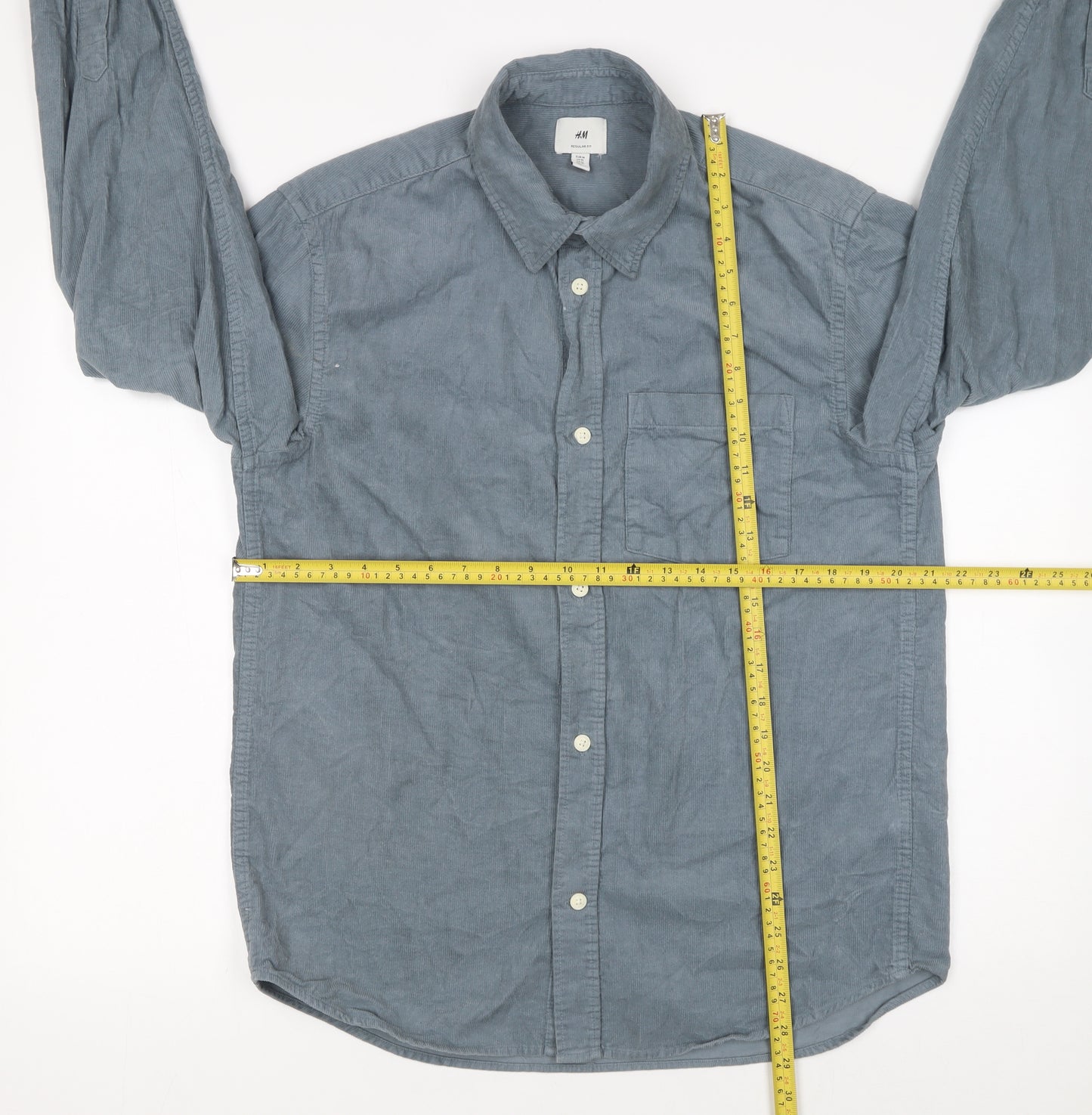 H&M Men's Blue Regular Fit Long Sleeve Cotton Button-Up Shirt M