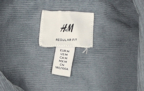 H&M Men's Blue Regular Fit Long Sleeve Cotton Button-Up Shirt M