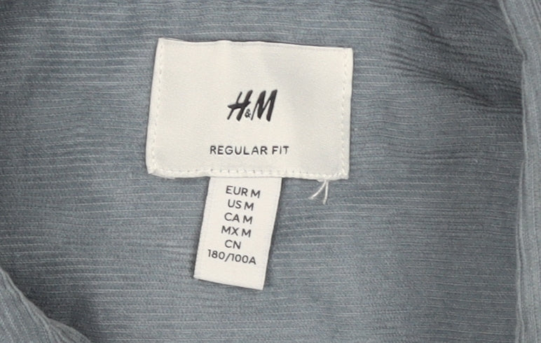 H&M Men's Blue Regular Fit Long Sleeve Cotton Button-Up Shirt M