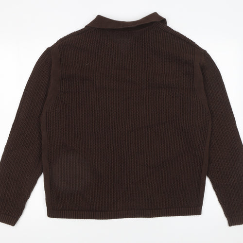 Zara Womens Brown Collared Cotton Chunky Knit Jumper XL