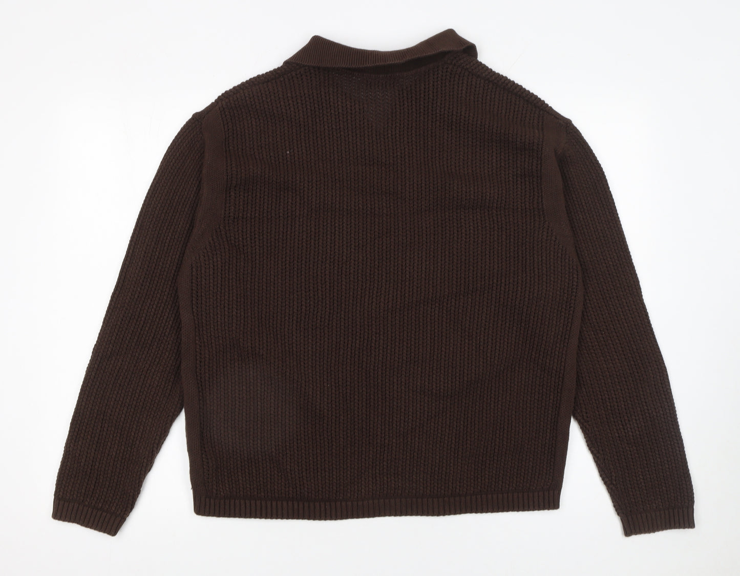 Zara Womens Brown Collared Cotton Chunky Knit Jumper XL