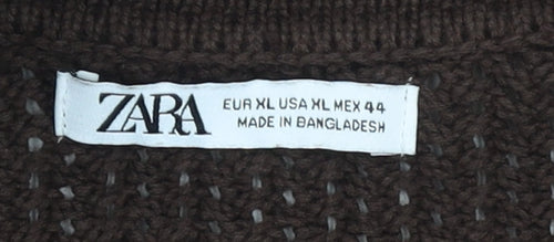 Zara Womens Brown Collared Cotton Chunky Knit Jumper XL