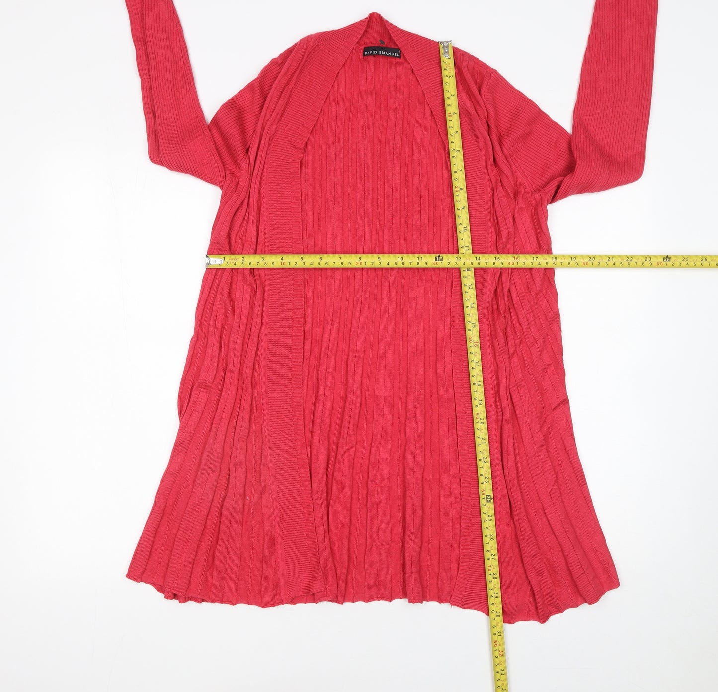 David Emanuel Women's Red Long Sleeve Open Knit Cardigan Size S