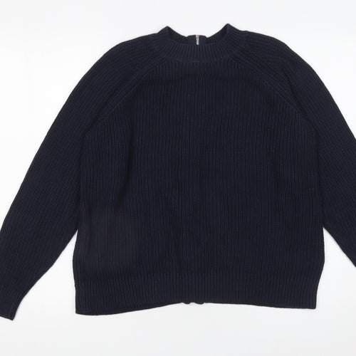 H&M Women's Blue Full Zip Chunky Knit Jumper Size 12