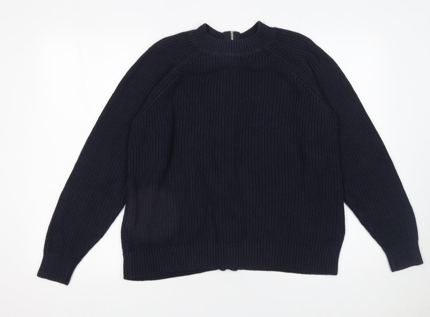 H&M Women's Blue Full Zip Chunky Knit Jumper Size 12