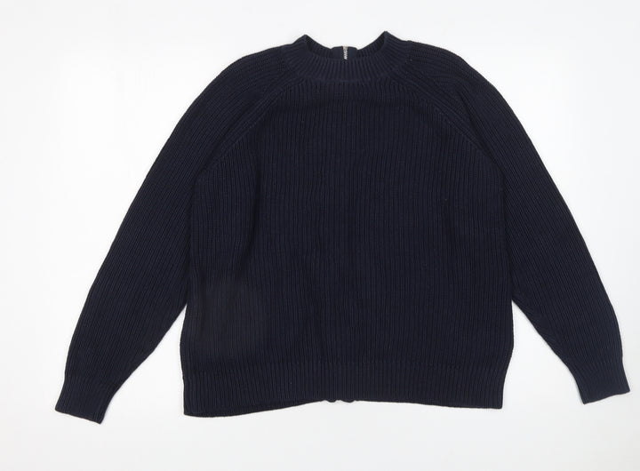 H&M Women's Blue Full Zip Chunky Knit Jumper Size 12