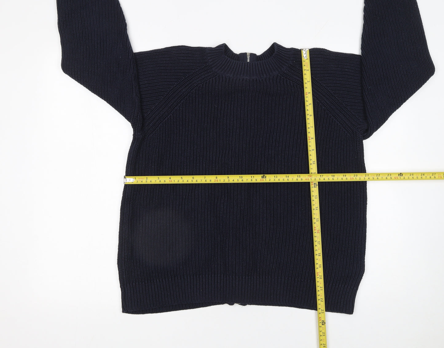 H&M Women's Blue Full Zip Chunky Knit Jumper Size 12