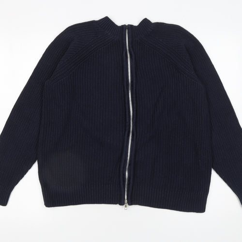 H&M Women's Blue Full Zip Chunky Knit Jumper Size 12