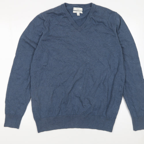 Marks and Spencer Men’s Blue 2XL Cotton V-Neck Jumper