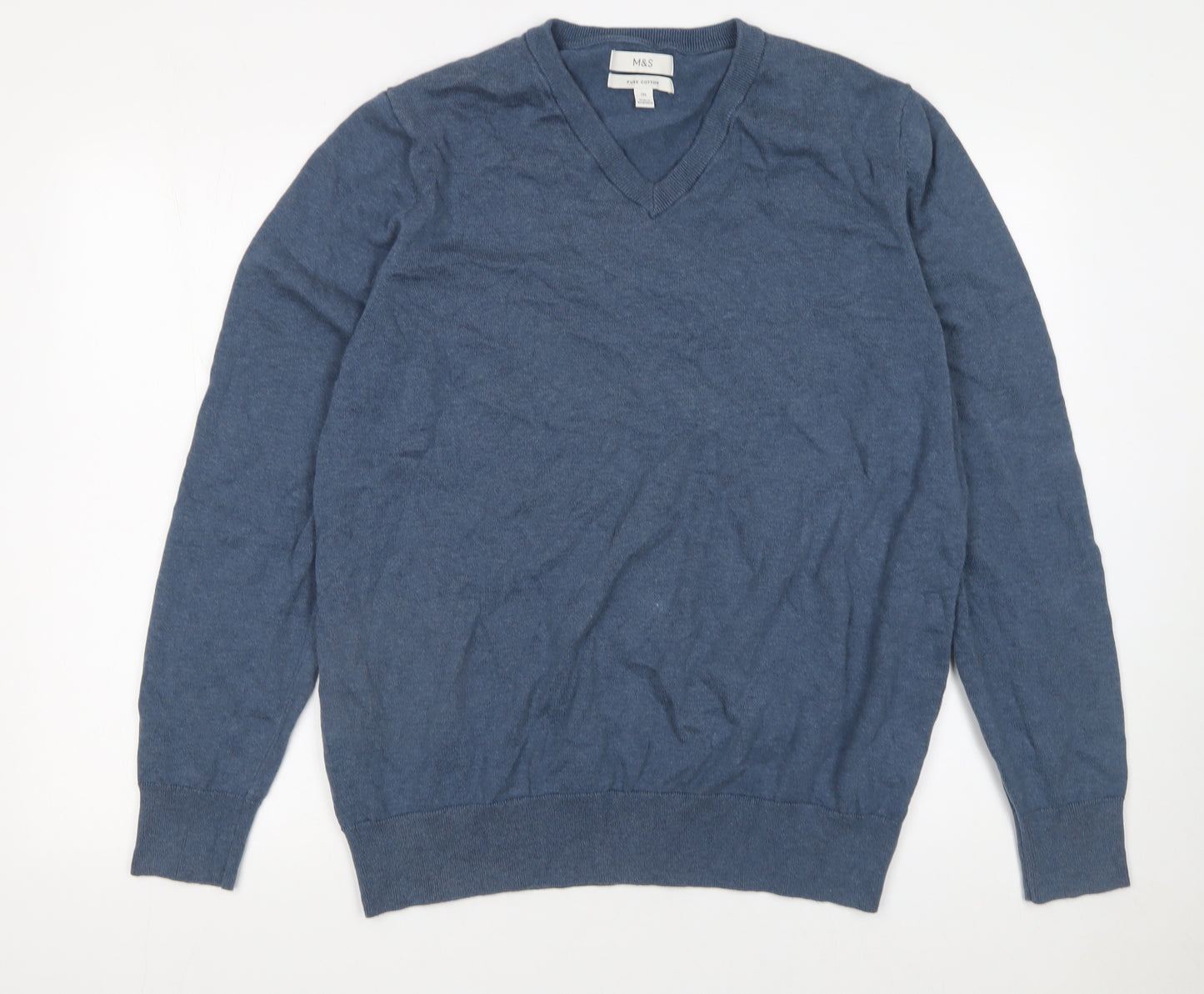Marks and Spencer Men’s Blue 2XL Cotton V-Neck Jumper